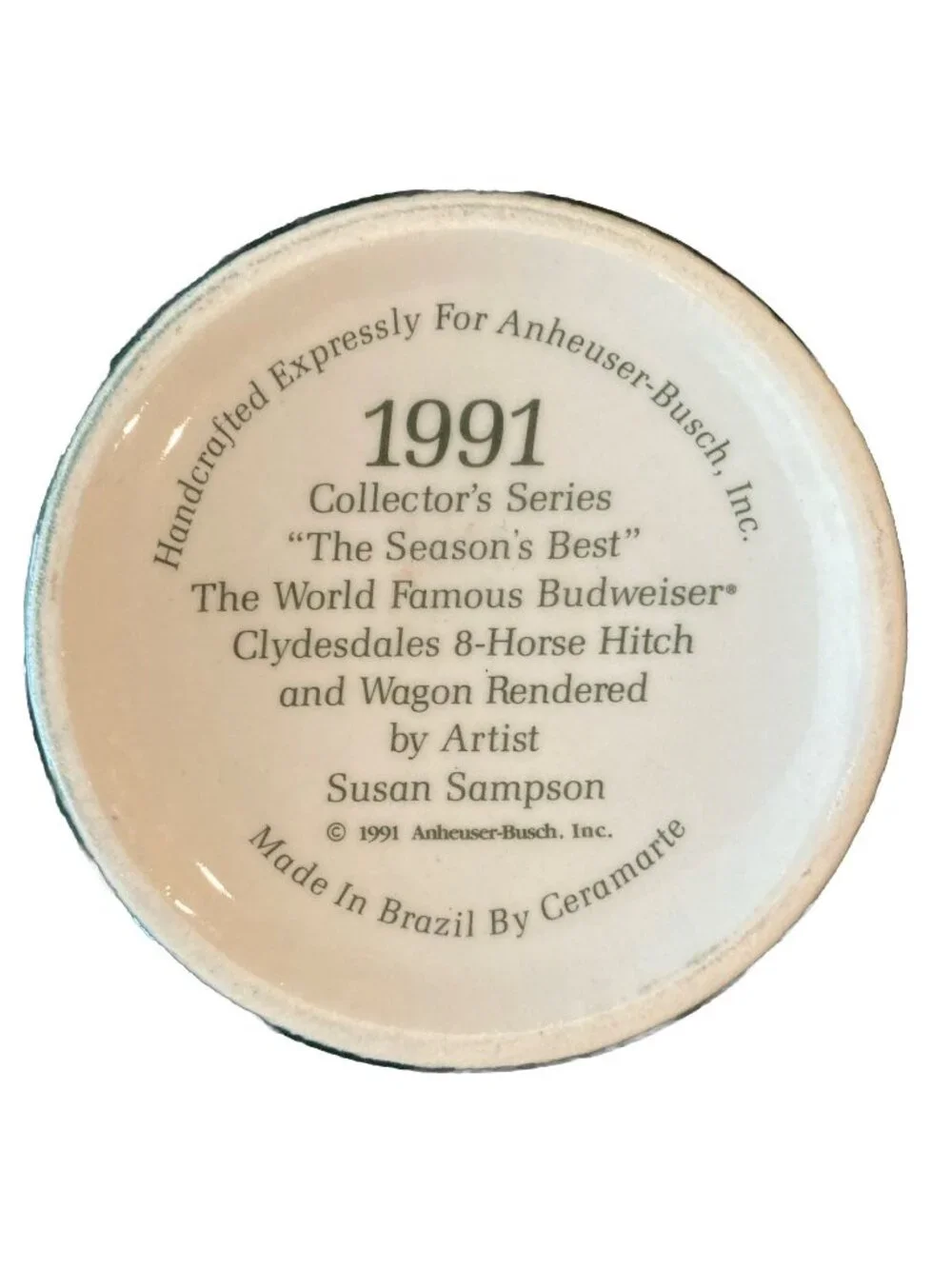 1991 Budweiser The Season's Best Stein Mug by Susan Sampson Anheuser-Busch